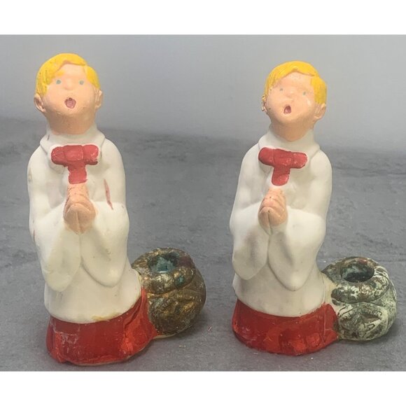 Vintage 1977 B & C Chalkware Choir Boy Candle Holders Set of 2 - Picture 1 of 14